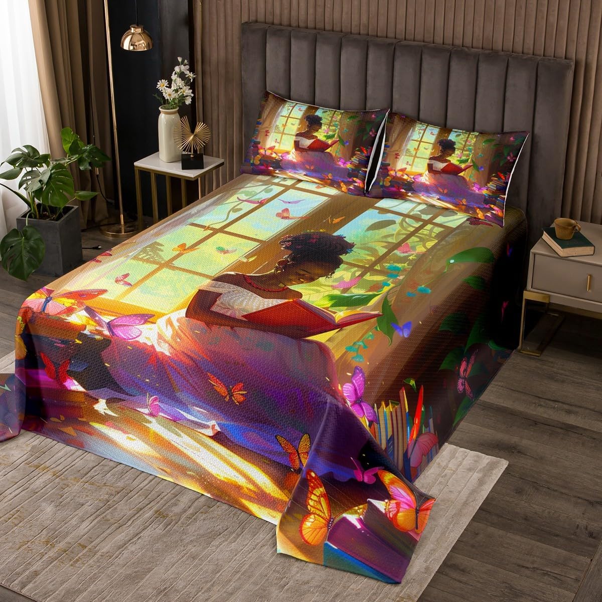 Manfei Blue Mermaid Kids Bedspread King Size, Lotus Flower Mermaid Girl Coverlet Set for Princess Women Room Decor, Caroon Mermaid Quilted Coverlet with 2 Pillowcases, Soft Polyester Bedding Quilt