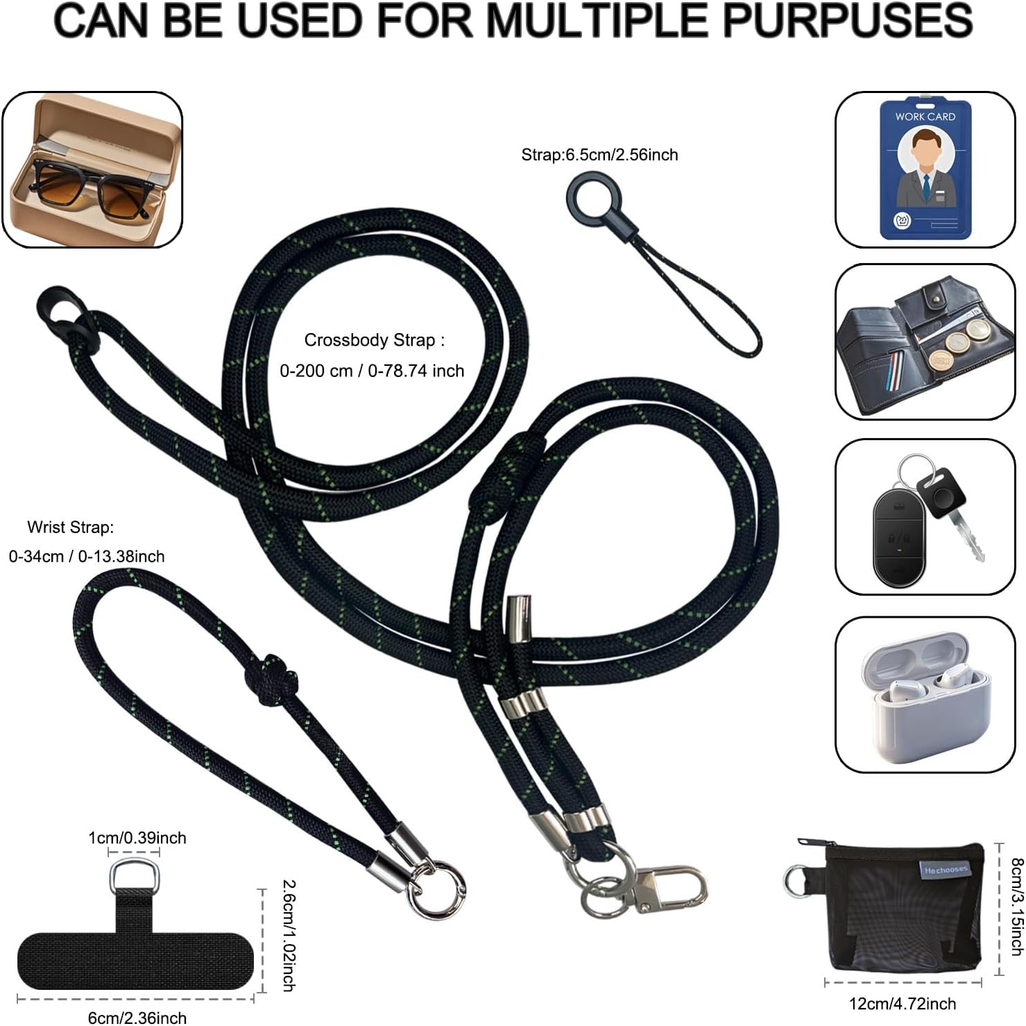 Phone Lanyard-1×Adjustable Neck Phone Strap with Wallet, 1×Wrist Strap,2×Pads,Anti Theft Phone Wrist Strap with Wallet,Universal Phone Strap Crossbody Compatible with Most Smartphones-Blackgreen - Image 4