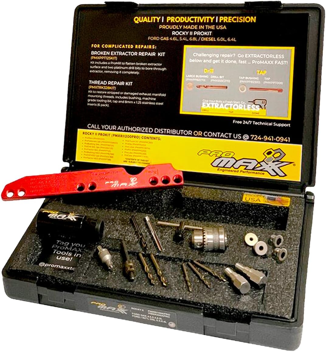 ProMAXX Tool Rocky II™ Broken Exhaust Manifold Bolt Repair Kit, Fits Ford 5.4L, 4.6L, and 6.8L Engines, Quick and Precise Bolt Removal, Complete Manifold Repair Solution