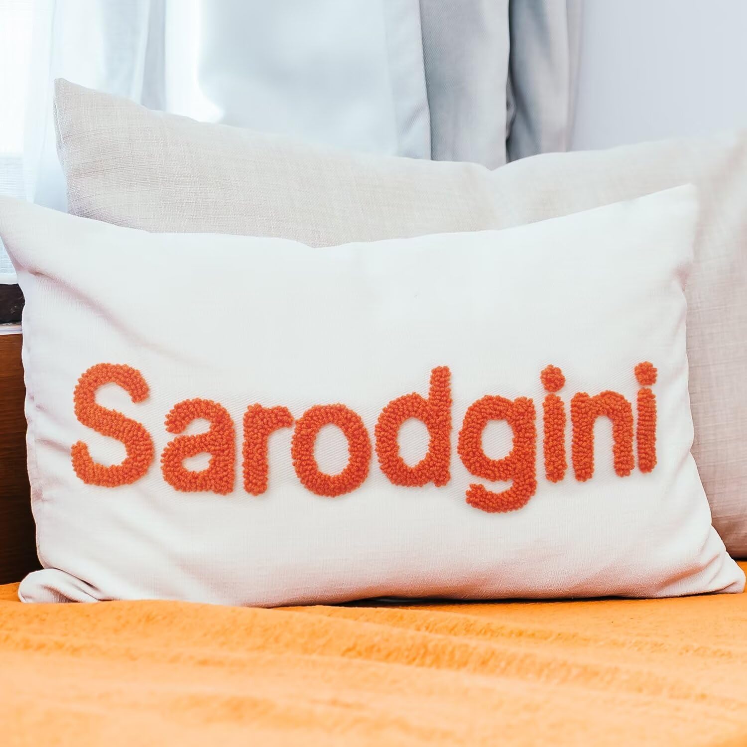 Personalized Embroidered Name Lumbar Throw Pillow, Custom Name Bed Pillows for Couple Dad, Customized Monogrammed 12''x20'' Pillow Covers Gifts for Birthday Anniversary