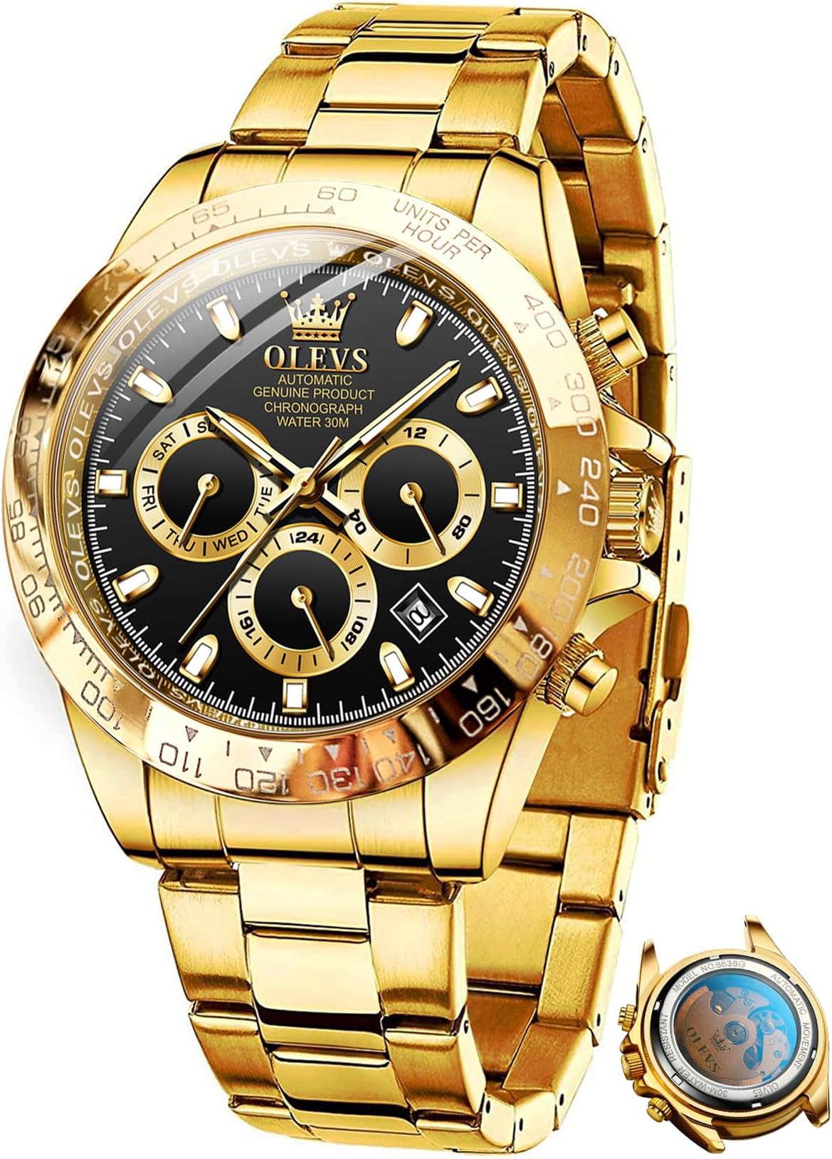 OLEVS Automatic Gold Watches for Men Luxury Classic Stainless Steel Calendar Luminous Waterproof Watches for Men