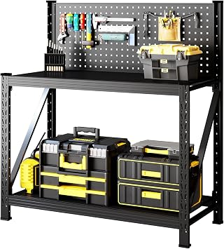 48" Heavy Duty Garage Workbench with Pegboard and Storage Shelf