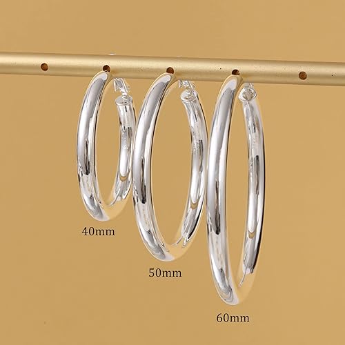 Miniatura 7 de Thick Silver Hoop Earrings S925 Sterling Silver Earrings Hoops Chunky Silver Hoops Hollow Tube Silver Hoop Earrings for Women Hypoallergenic