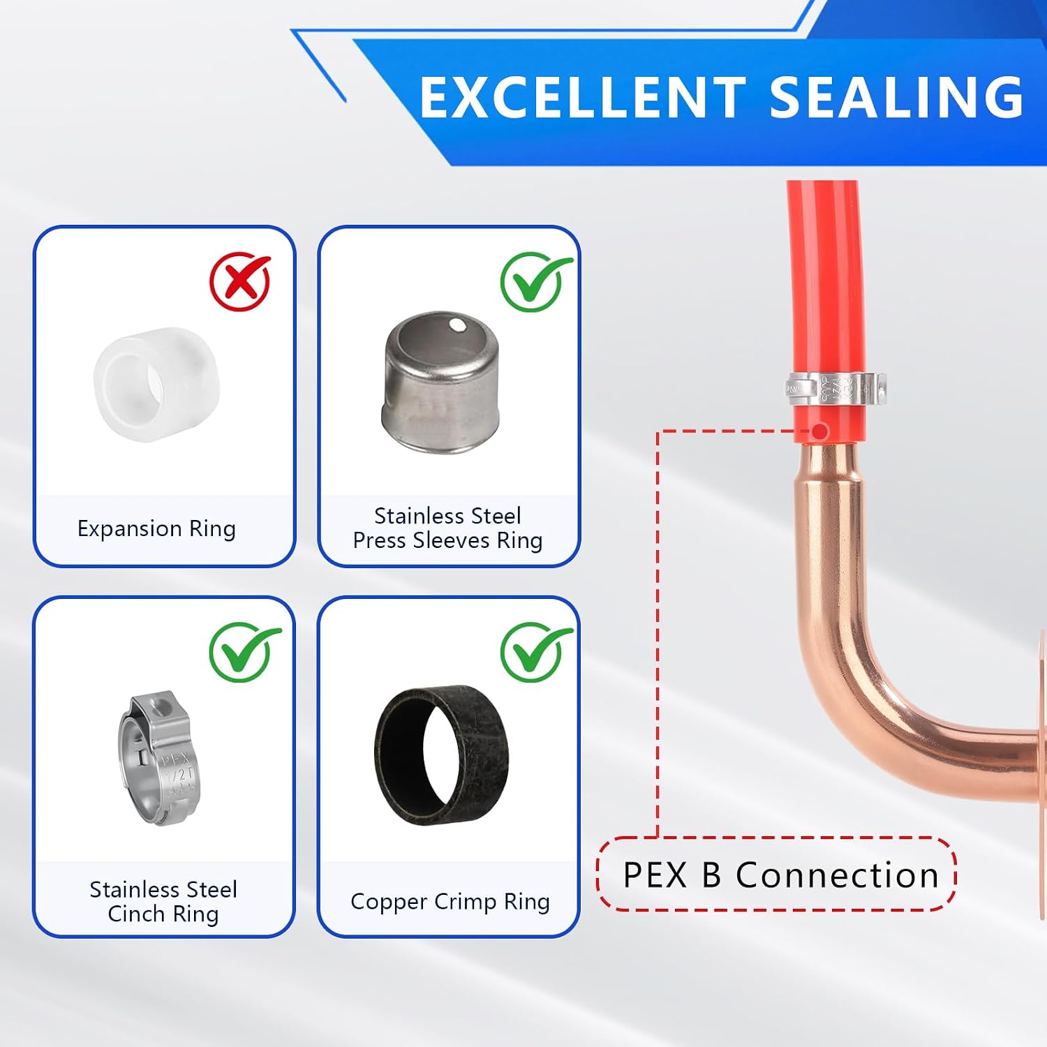 (10 Pack YVSKM) 1/2" × 6" Copper PEX Stub-Out Elbow with Flange, Lead-Free Plumbing Fitting for 1/2 Inch Copper Pipe, Closed-End Connector for Water, Heating, and Residential or Commercial Systems