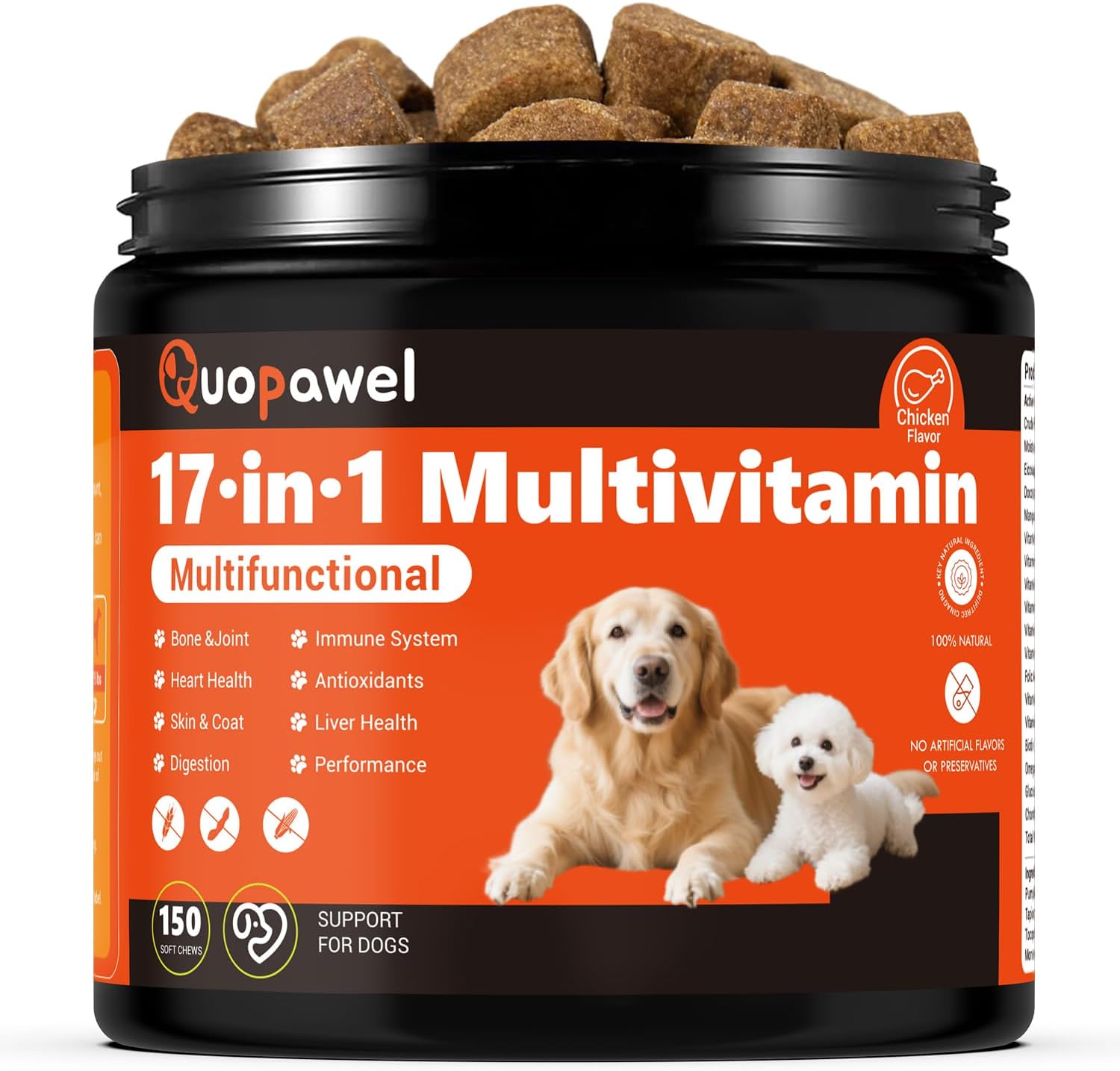 17 in 1 Dog Vitamins and Supplements，Dog multivitamin，Dog probiotics- VE, VC, and 6 B Vitamins, Immune & Joint Support for Dogs, All Breeds & Ages, Chicken Flavor, 150 Ct