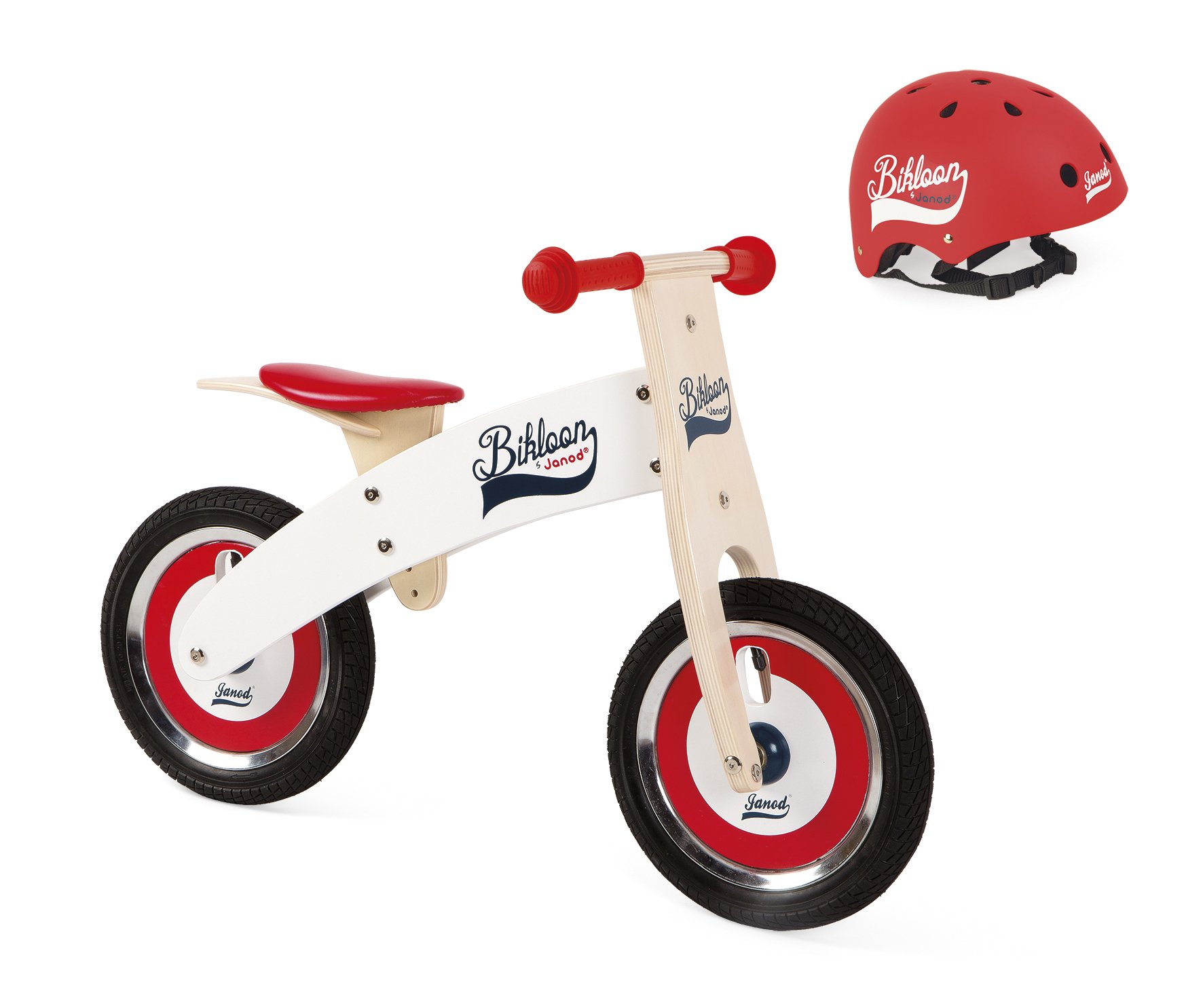 Janod Bikloon Bicicleta sin Pedales de Madera, Rojo y Blanco (J03266)