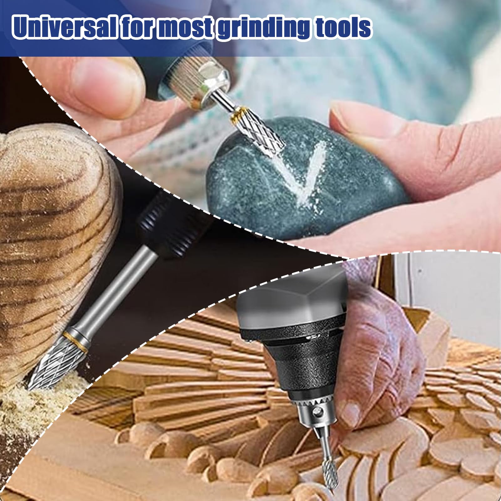 YSDMY Hartmetall Frässtifte Set Hartmetallfräser,10 Stück Wolframcarbid Fräser Schaftfräser mit 3 mm Schaft, 6 mm Schleifkopf，Für Holzbearbeitung, Schnitzen, Polieren, Gravieren, Bohren