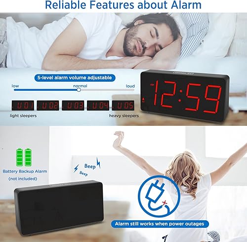 Miniatura 19 de Peakeep Reloj digital, reloj despertador alimentado por batería para dormitorios, esfera de espejo, números grandes, 6 atenuadores para personas Aqua