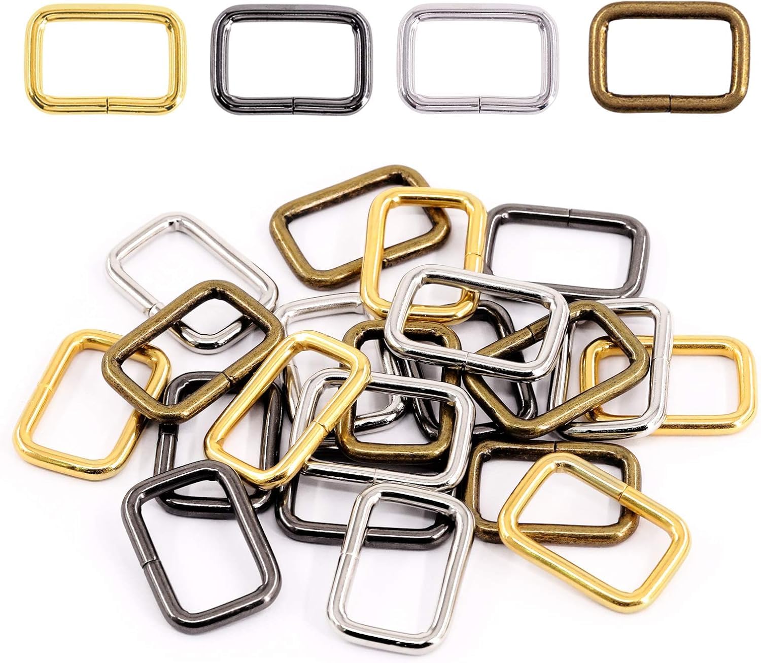 Swpeet S1175 60Pcs Heavy Duty 1 Inch / 25mm Metal Rectangle Ring, Webbing Belts Buckle Metal Rings for for Belt Bags DIY Accessories Keychains Belts