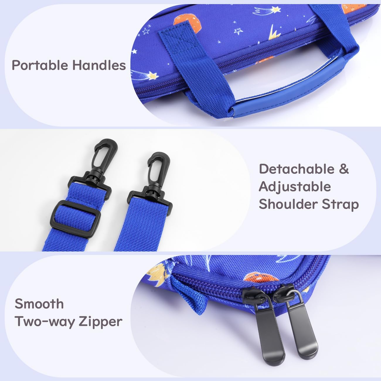 Dadanism Tablet Bag for Kids, 12.5 Inch Portable Tablet Sleeve Carrying Case with Handle & Shoulder Strap, Fits All-new Fire HD 10 Kids (Pro) 13th/11th Gen 2023/2021, Blue Space
