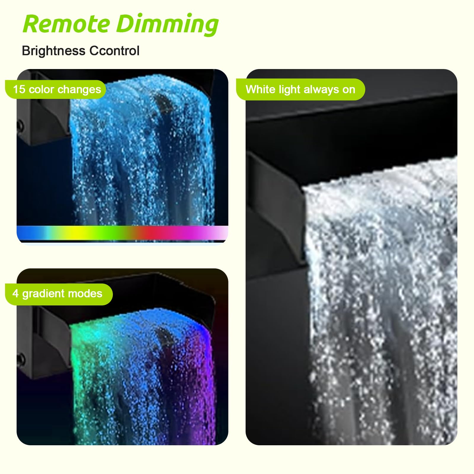 30cm Teichwasserfall-Set mit Pumpe, Licht, 3000L/H Edelstahl Wasserfall-Überlauf-Set mit 3 m Schlauch Wasserfallpumpe für Gartenteich, Hinterhof-Wasserspiele, Koiteich Wasserfall-Brunnen