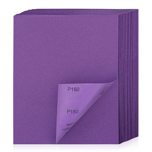 Miniatura 12 de Papel de lija de grano 120, 20 unidades, hojas de lijado en seco húmedo de 9 x 11 pulgadas, papel de arena abrasivo de alúmina púrpura para madera