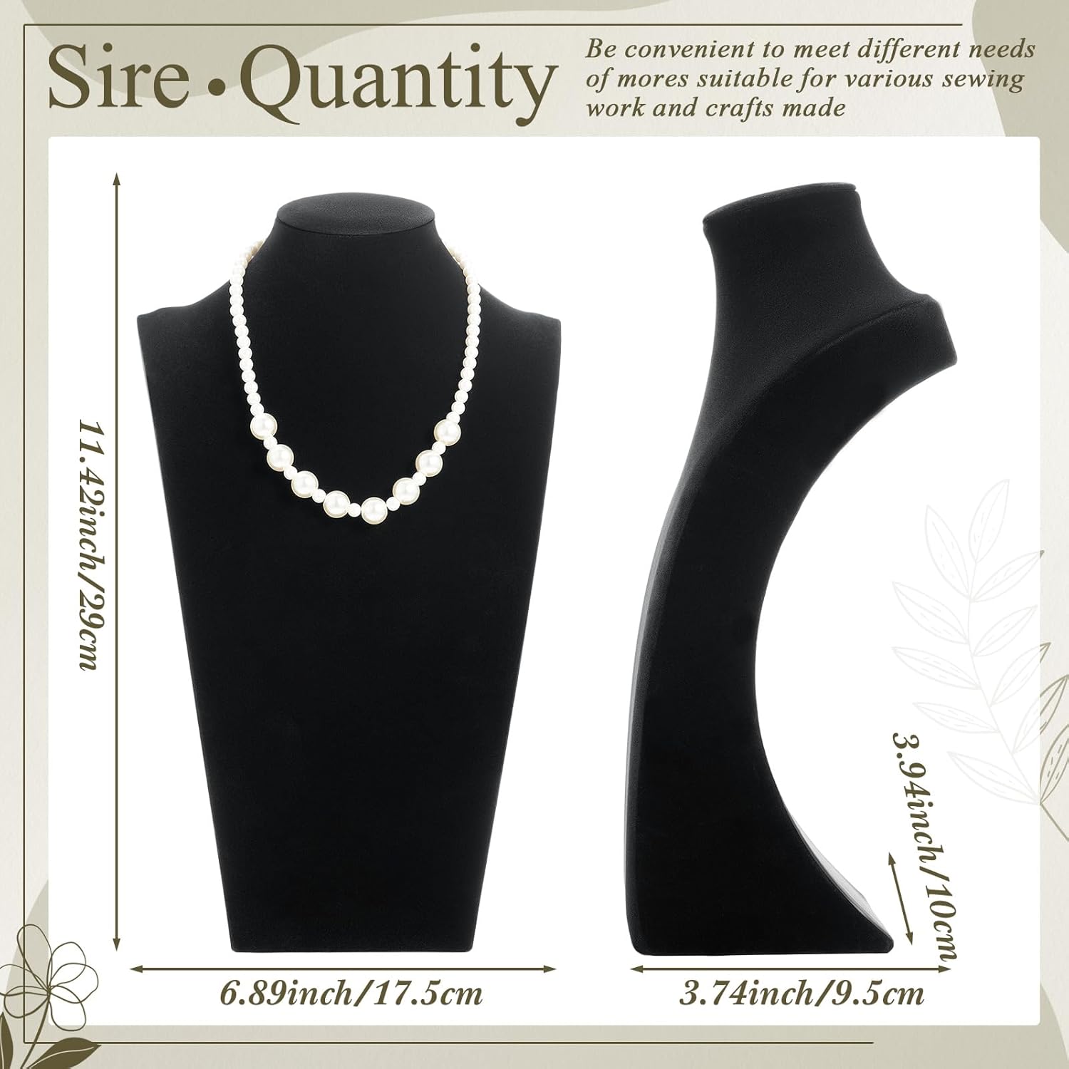 Kigley 3 Pcs Velvet Jewelry Display Bust Necklace Display Stand Necklace Mannequin Holder Stands for Selling Trade Shows Props (Black) - Image 2