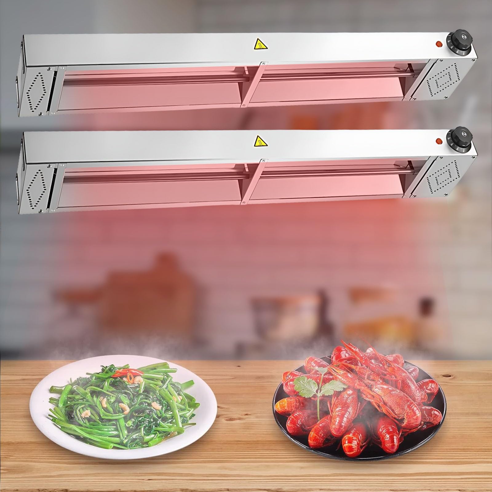Lámpara de Calor de Alimentos, Suspensión Lampara Calor Cocina Acero Inoxidable, Calentador de Alimentos para Buffets y Hoteles Temperatura Ajustable(2 Piezas, 60cm)