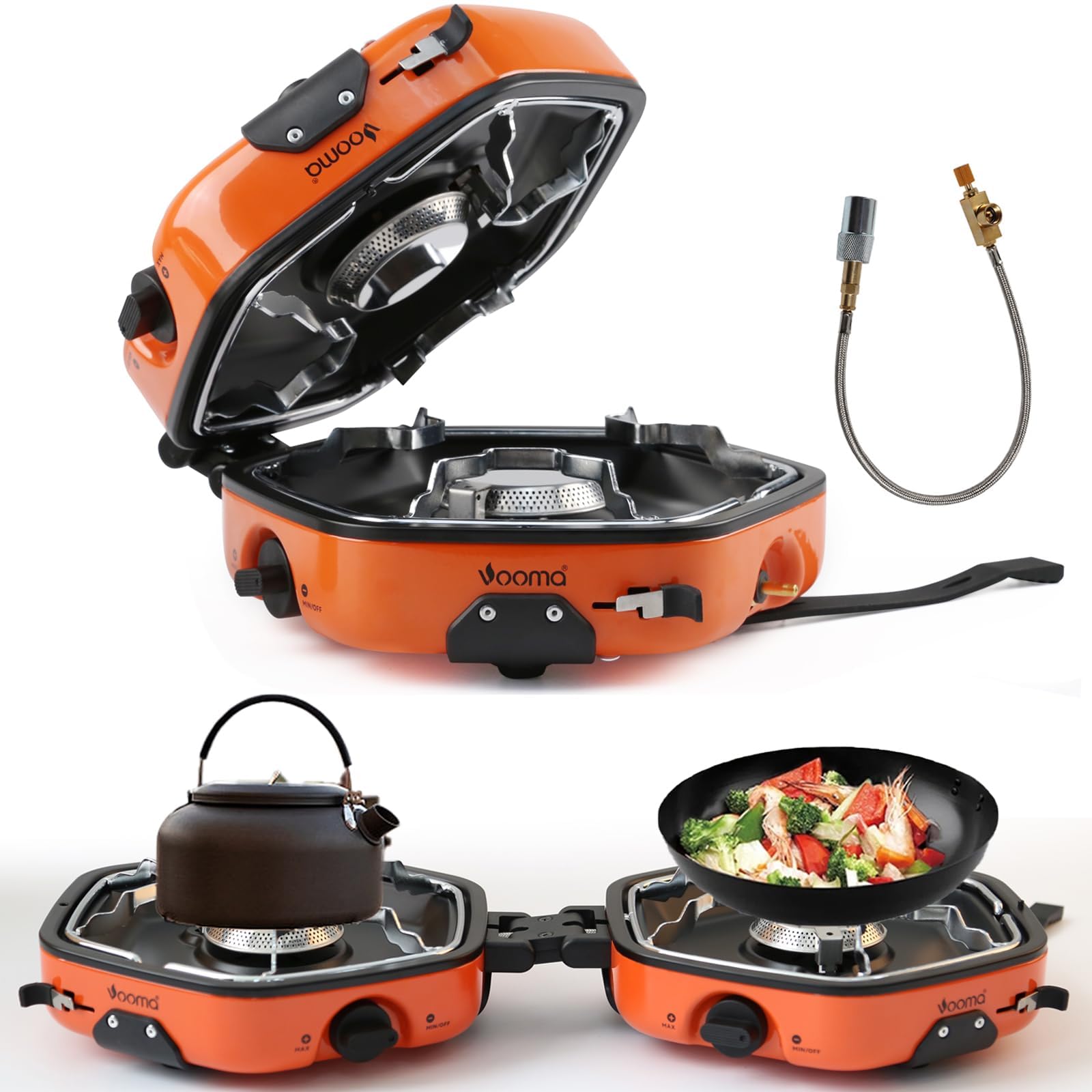Estufa de gas portátil de 2 quemadores, plegable con quemadores ajustables de 17000 BTU e encendido piezoeléctrico, estufa de gas para camping, barbacoa, estufa de cocina de emergencia