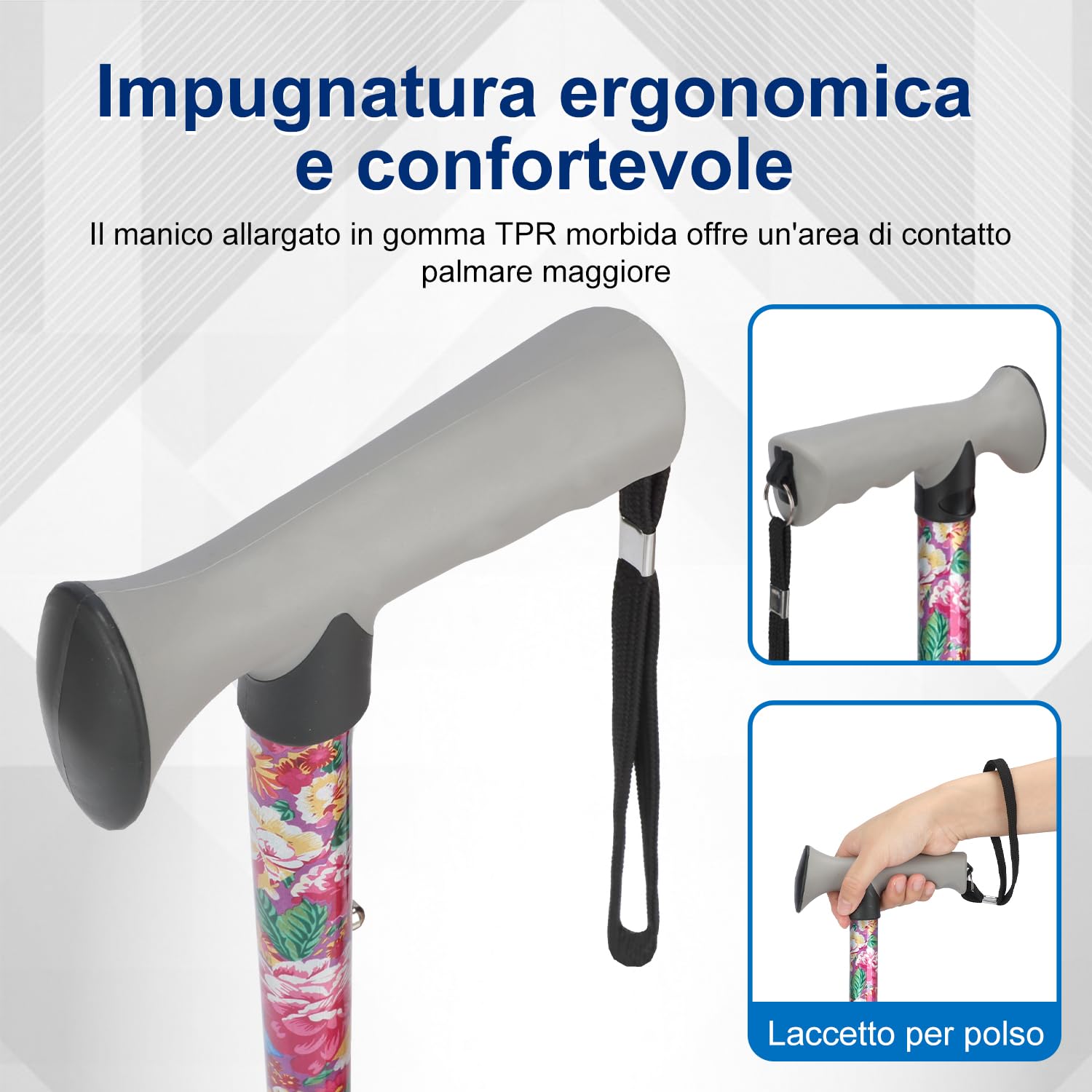 supregear Bastone da Passeggio Pieghevole, Altezza Regolabile, Leggero e Portatile con Impugnatura Morbida, Ausilio per Camminare per Anziani, Disabili, Uomo Donna