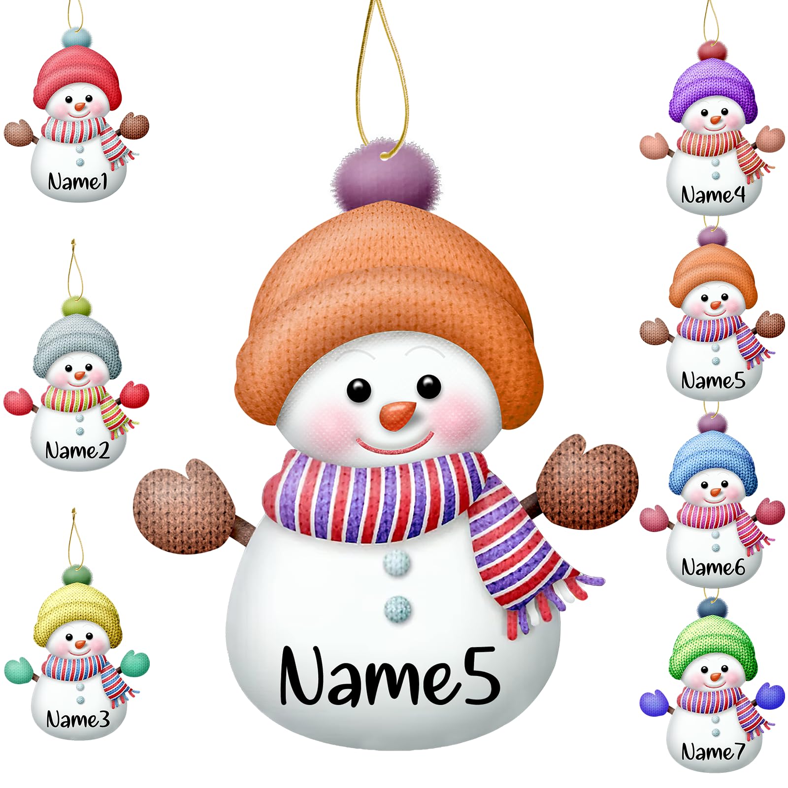 7Pcs Personalised Christmas Snowman Tree Ornaments Custom Ornaments with Names for Christmas Customized Xmas Decorations Ornament Gifts