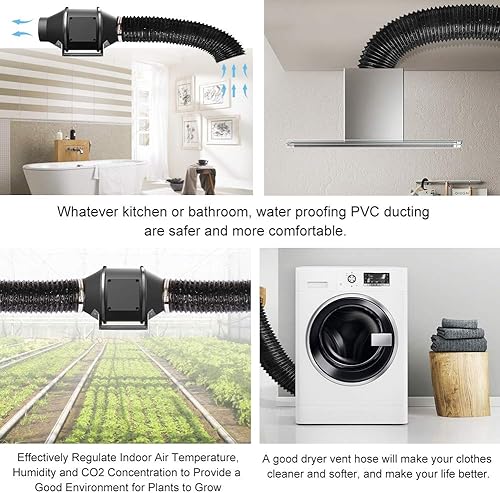 Miniatura 7 de Omont Manguera de ventilación para secadora de 4 pulgadas, 10 pies, tubo de conducto de aire flexible con aislamiento de aluminio, kit de manguera