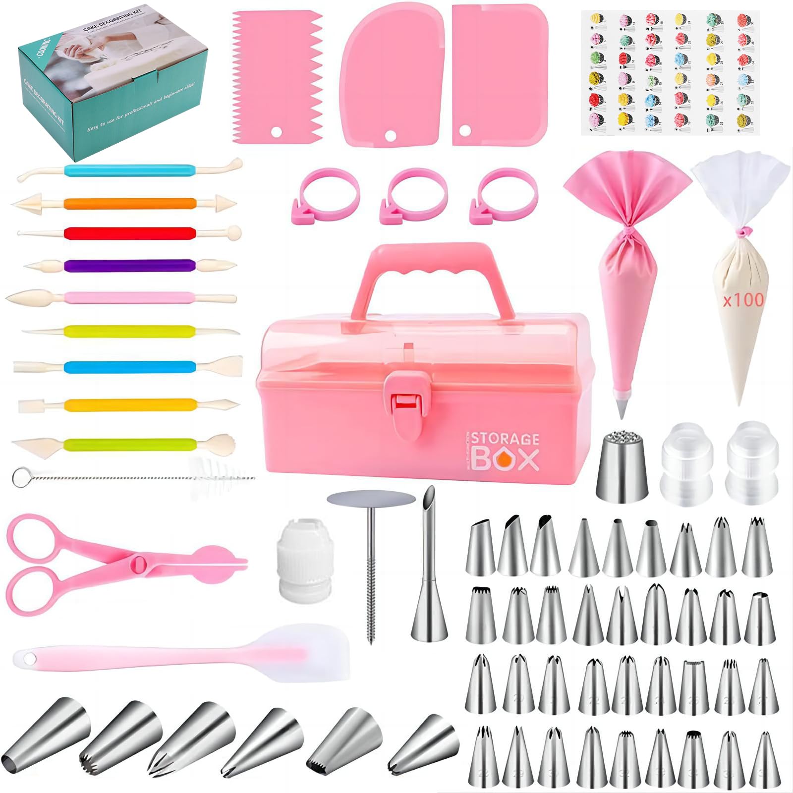 Kit de Herramientas para decoración de Pasteles, 169 Puntas de policarbonato y Bolsas de pastelería con Tabla de Patrones y Libro electrónico, espátula Recta y en ángulo y Otros Suministros para