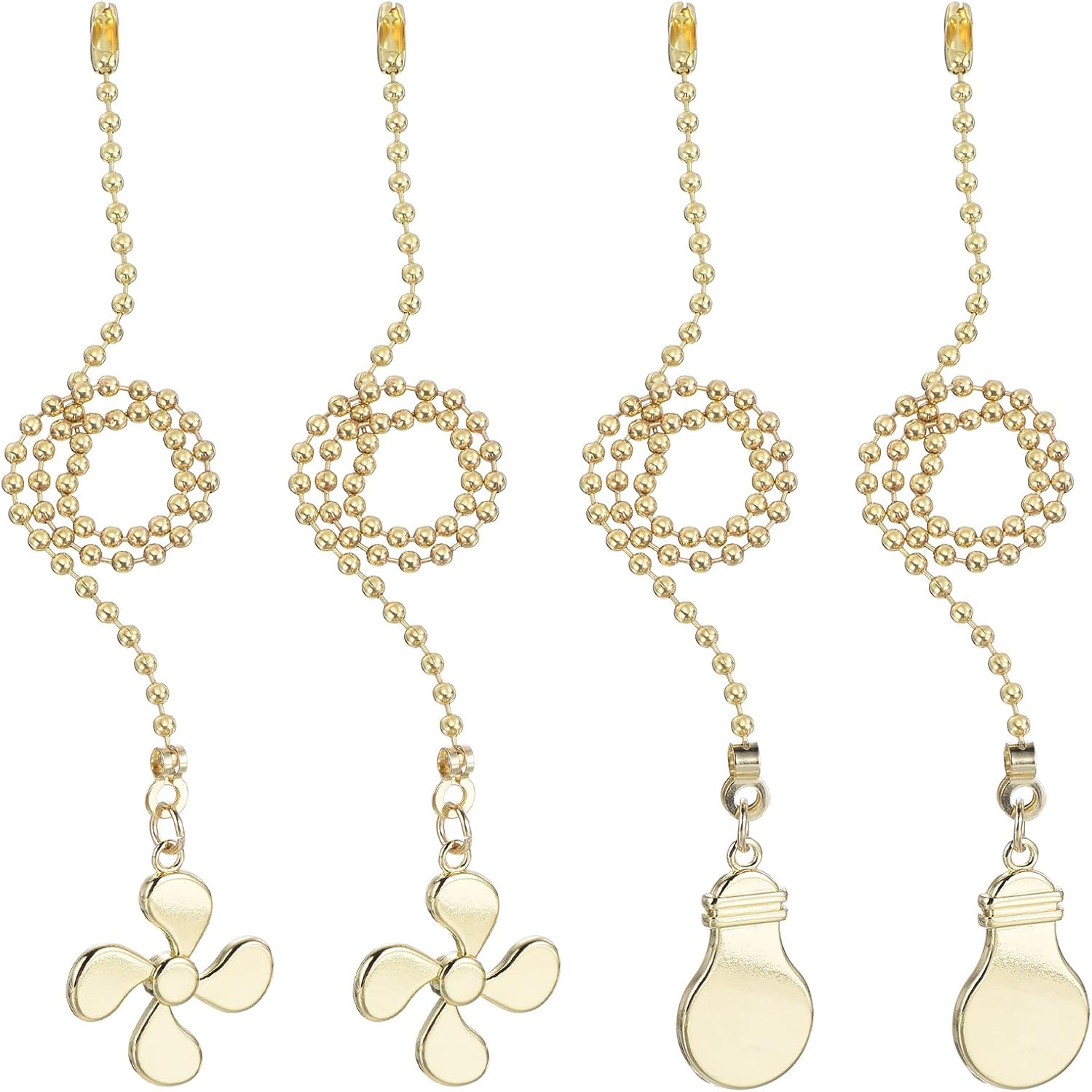 uxcell 13 Inch Ceiling Fan Pull Chain Extender Sets, 4 Pcs Beaded Ball Fan Pull Chain with Decorative Light Bulb and Fan Cord for Ceiling Light Lamp Fan, Gold