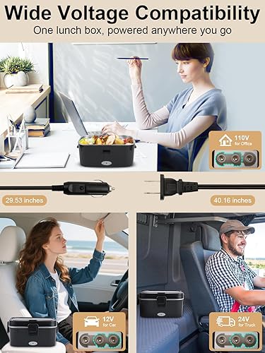 Miniatura 4 de Lonchera térmica de 1.8L+0.5L para hombres, lonchera eléctrica de 80 W con utensilios de mango largo para adultos, lonchera Eléctrica portátil de 12