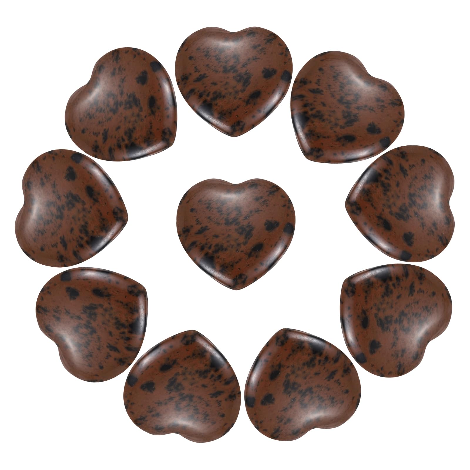 PATIKIL 10Pcs Natural Heart Shaped Crystal Stone, 1 Inch 1/4" Thick Mini Polished Love Gemstone Crystal, Pocket Rock Engraved Worry Stones for Women Gifts Meditation, Mahogany Obsidian