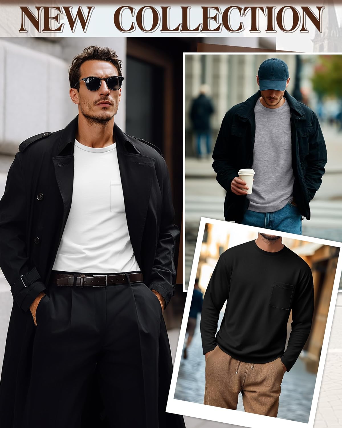 3 Pack Men's Big and Tall Long Sleeve Shirts, Crew Neck Slim Fit Pocket T Shirts Casual Basic Athletic Tops - Image 2