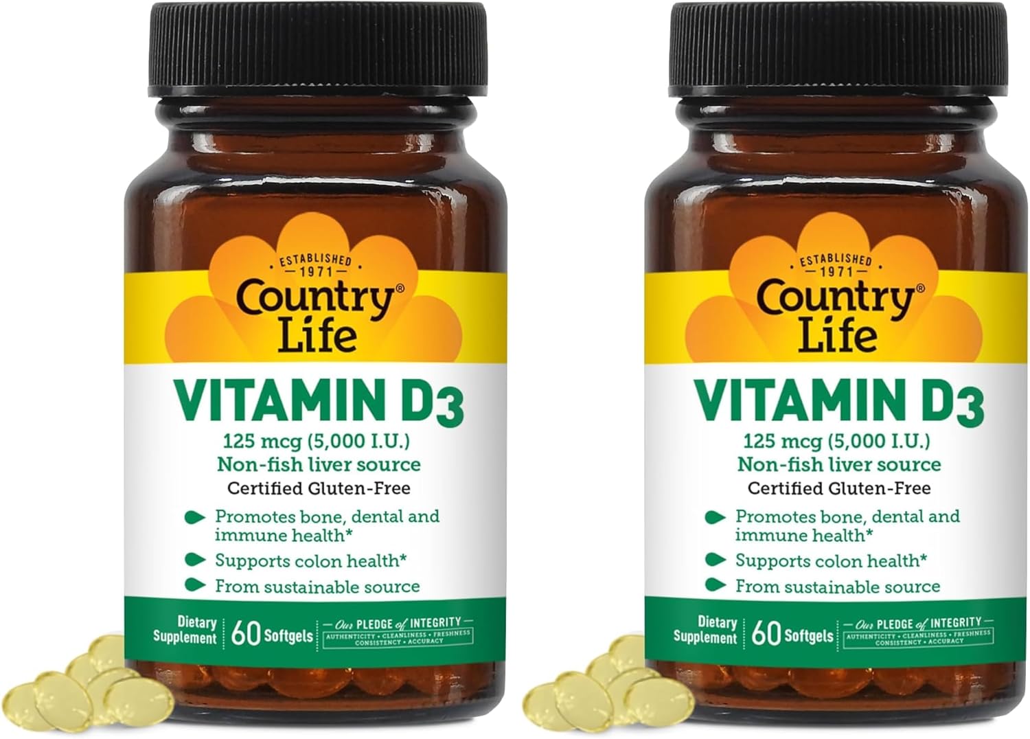 Country Life Vitamin D3 5000 IU, 60 CT (Pack of 2)
