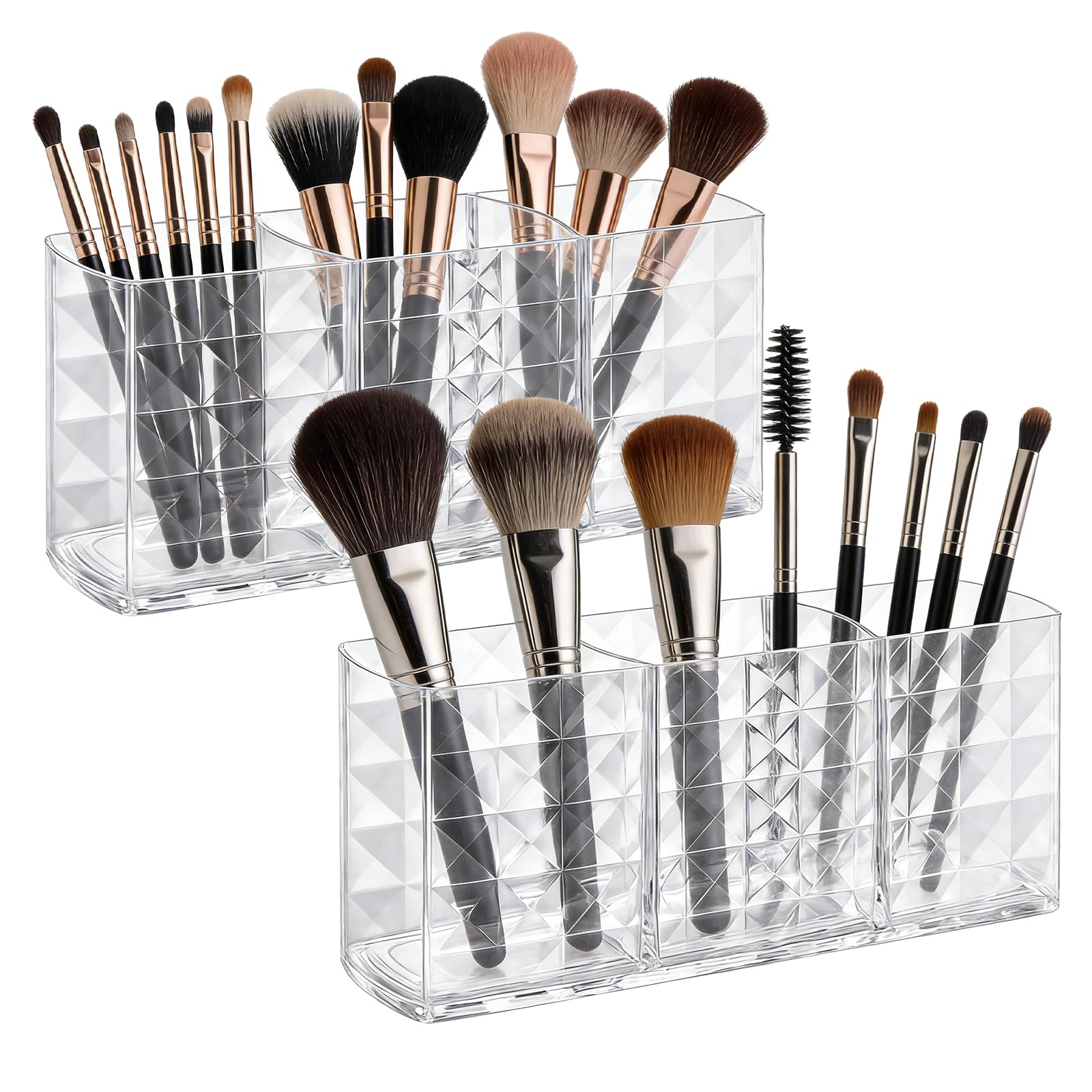 ASelected 3 Stück Kosmetik Organizer, Make up Organizer mit 3 Fächern, Acryl Kristall Schminkaufbewahrung, Transparent Schmink Organizer