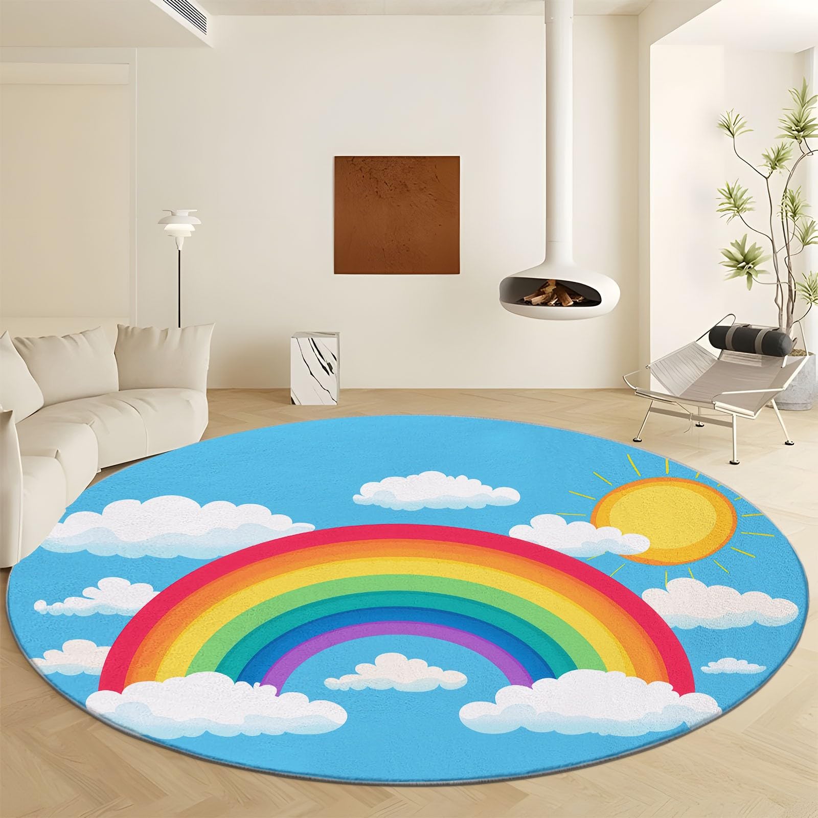 Tapis rond chambre enfant azur 180 cm pour créer un coin lecture doux