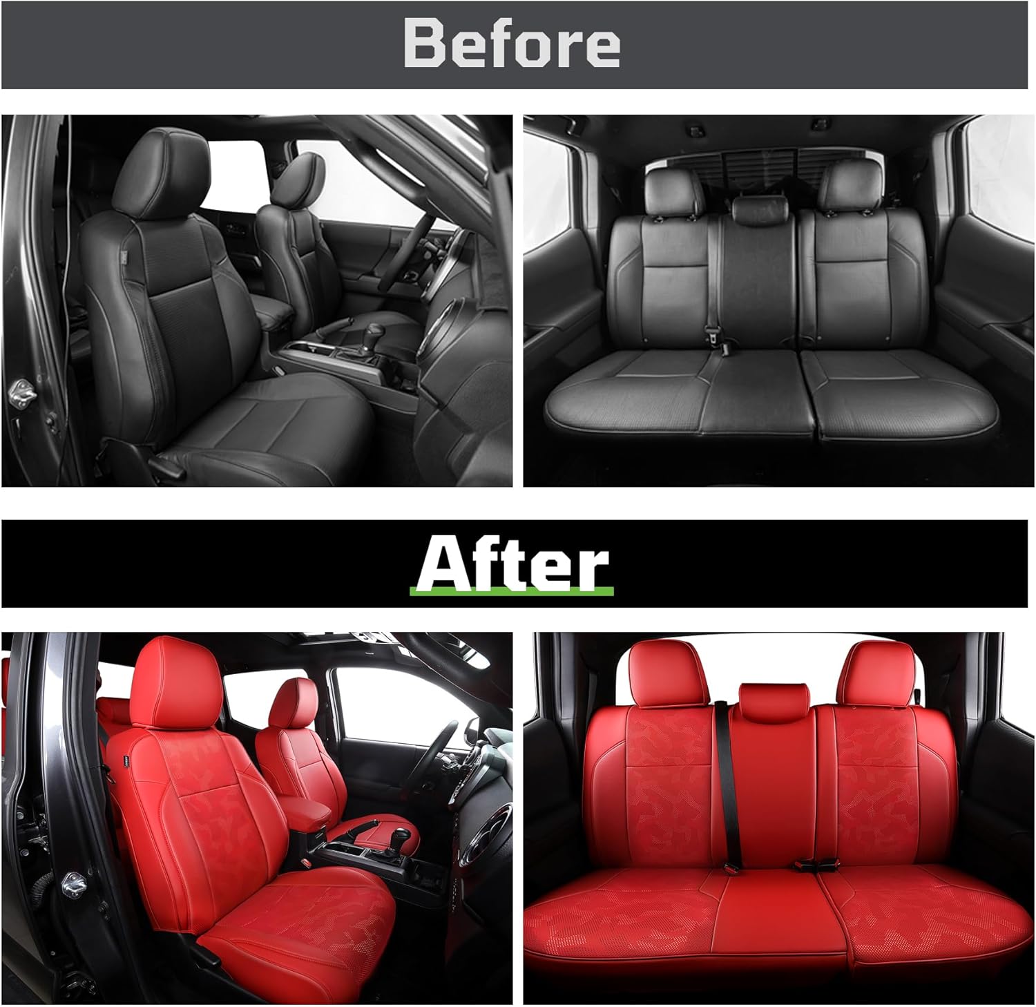 Car Seat Covers Fit for Toyota Tacoma 2016-2023,Full Coverage Faux Leather Car Seat Covers Full Set,Custom Waterproof Breathable Car Seat Protector Front Seat and Back Seat Covers for Cars(Red)