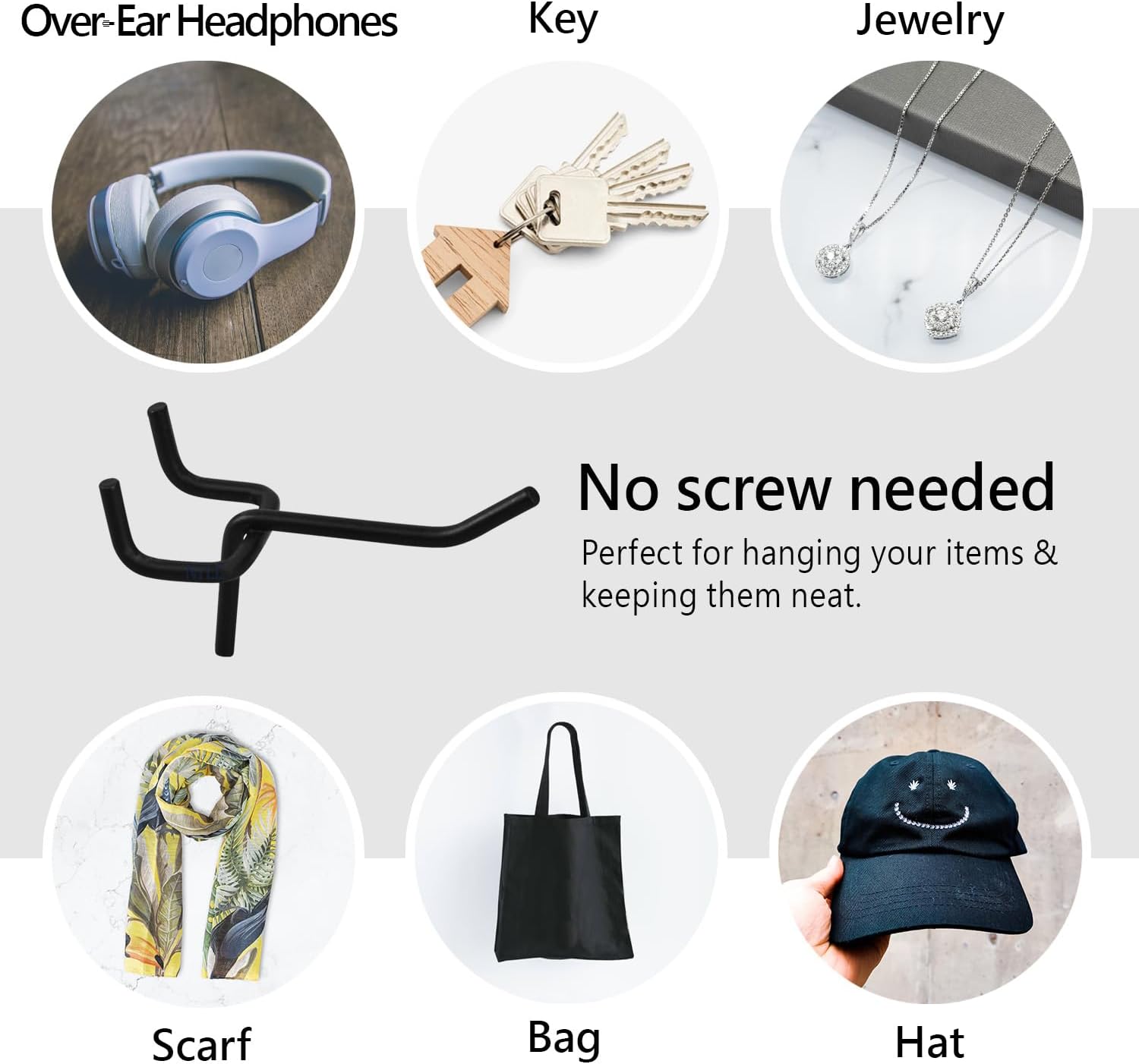 Ikee Design 24 Pcs Small Metal Panel Hook Hanger for Hanging Tower, Clothes, Scarf, Hat, Key, and Mask, Black Color, 2.6H in