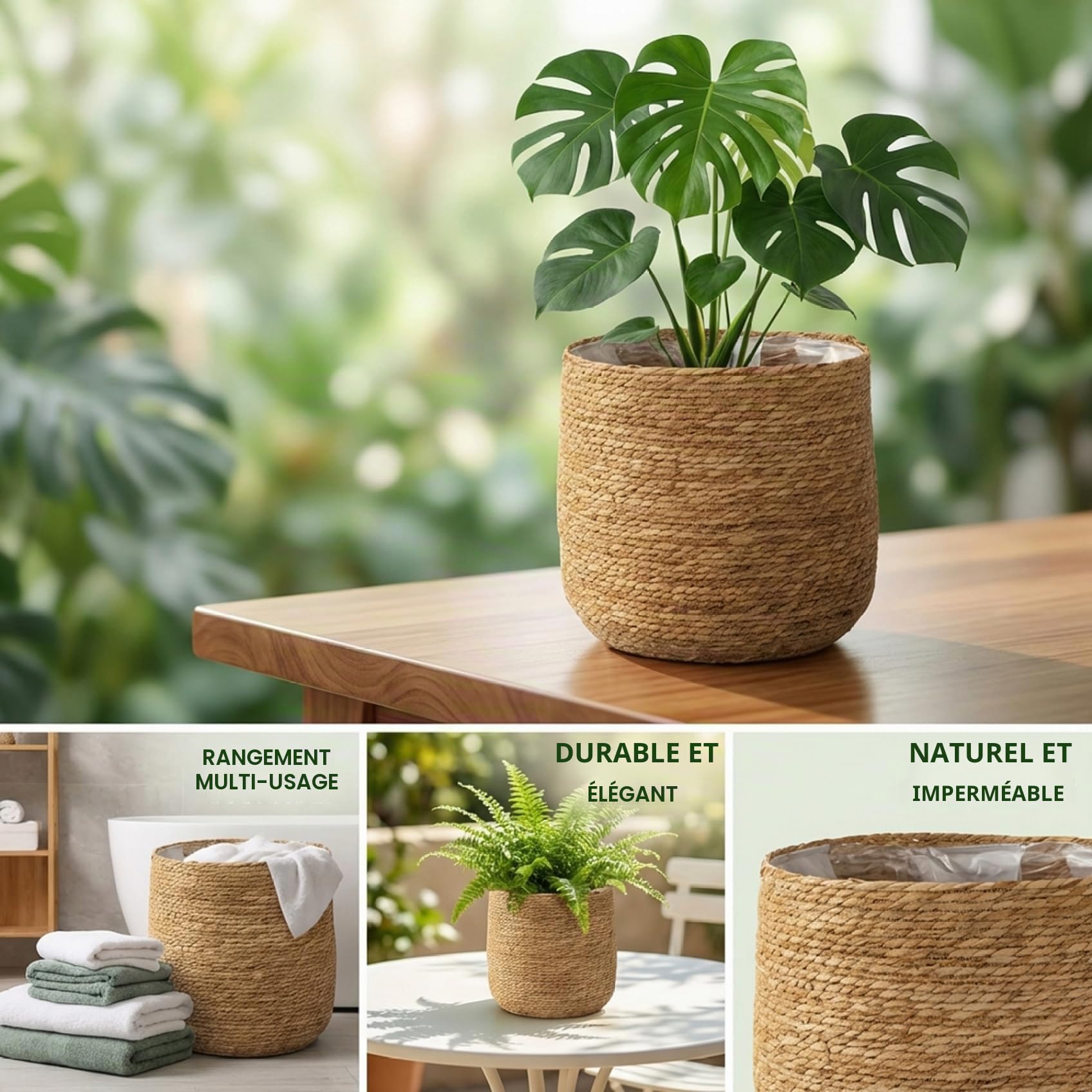 Pot de fleur en paille tissée, panier de jardinière en jonc mer 12 pouces, Vase en rotin en osier, organisateurs d'articles divers, bacs rangement, panier jardinière tissé à la main avec