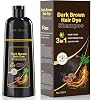 Dark Brown Hair Dye Shampoo 3-in-1 for Men & Women, 500ml Semi-Permanent Herbal Formula, Grey Hair Coverage, Gentle & Moisturising, Lasts Up to 30 Days