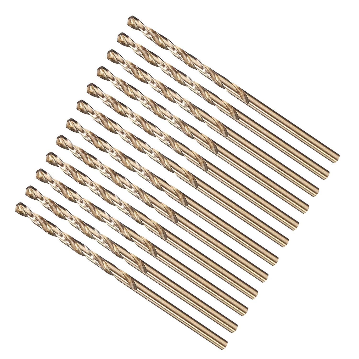 METALLIXITY Drill Bit (#58) 12Pcs, M2 High-Speed Steel Micro Number Bits Spiral Flute 135°Point Tip Gold Finish for Stainless Steel Iron Copper Aluminum Hard Metal