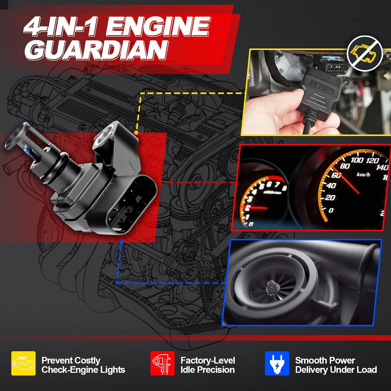 MAP Sensor Manifold Absolute Pressure: Compatible with Buick 2016-19 Cascada L4 1.6L, 2018-19 Encore L4 1.4L, 2018-19 Cruze L4 1.4L, 2017-22 Silverado 2500HD V8 6.6L, GMC 2017-22 Sierra 2500HD V8 6.6L