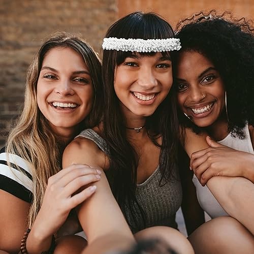 Miniatura 7 de Beaupretty Diademas de moda para mujer, 12 diademas de lentejuelas con purpurina, banda elástica para la cabeza, accesorios para el cabello para