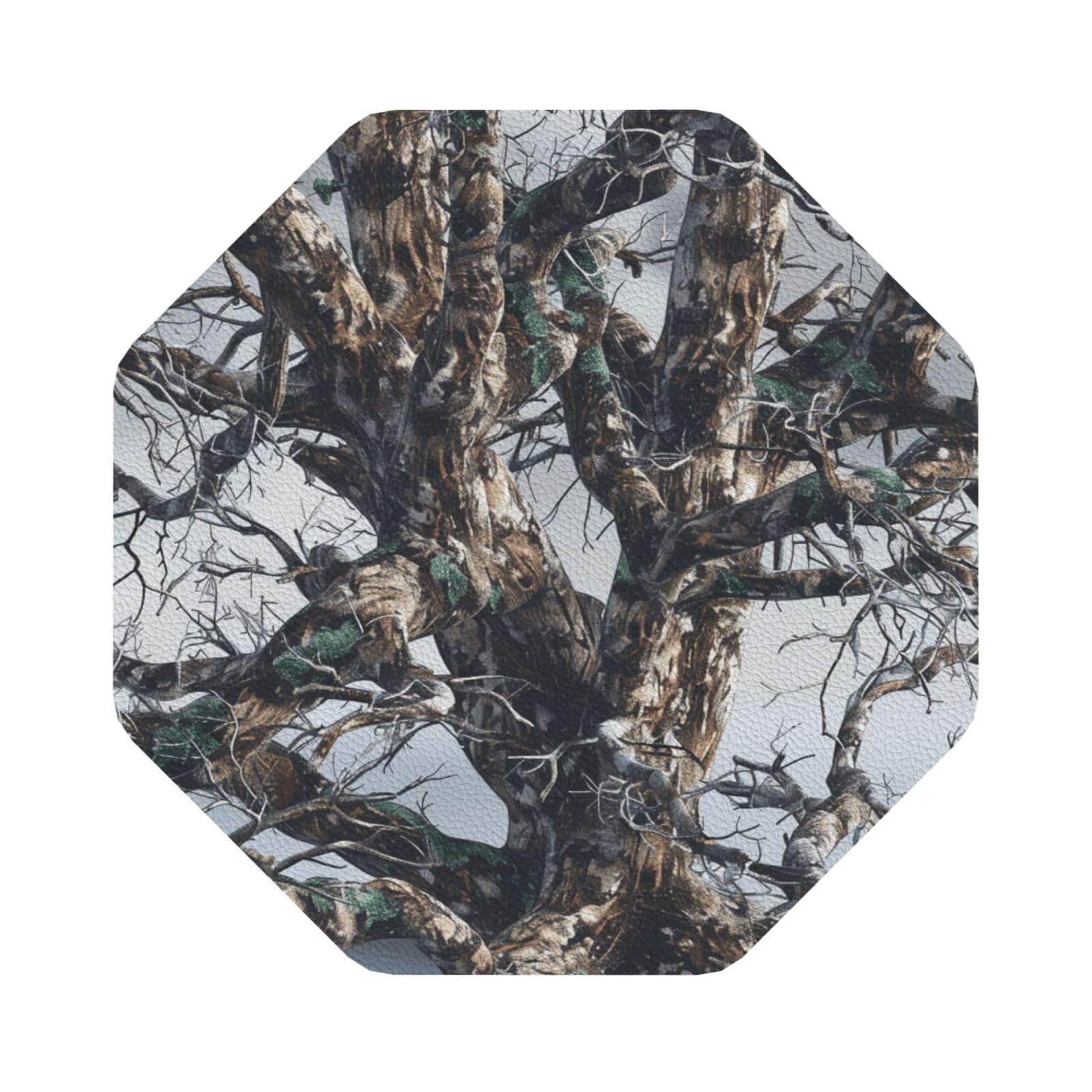 Cold Tree Camouflage Print Leather Coaster Set of 6, Octagon Coasters Table Decorative Coffee Cup Beverage Coasters Wine Beer Bar Coasters for Hot Drinks Table Protection