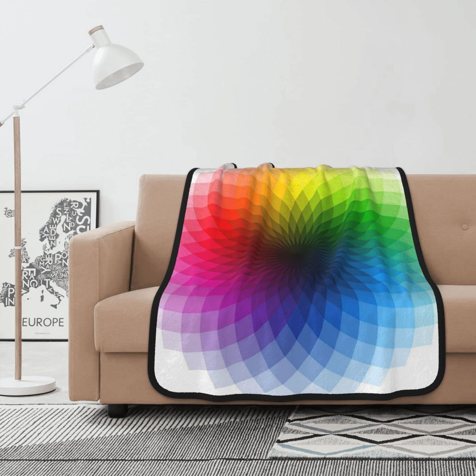 Couverture flanelle arc-en-ciel double face plaid doux lit canapé 100x127 cm