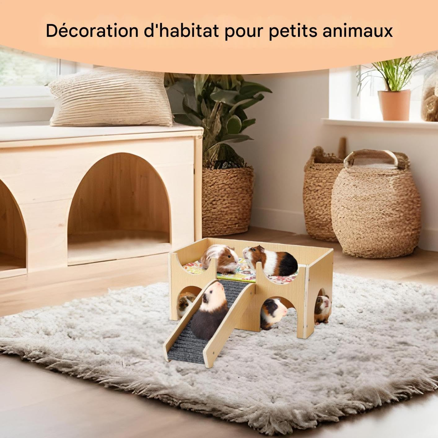 Hábitat para Roedores Casa de Madera de Dos Pisos Desmontable | Pequeño Hogar para Ratones y Garbancillos para Anidar, Dormir, Jugar, Enriquecimiento, Cría, Conejillos de Indias y Erizos