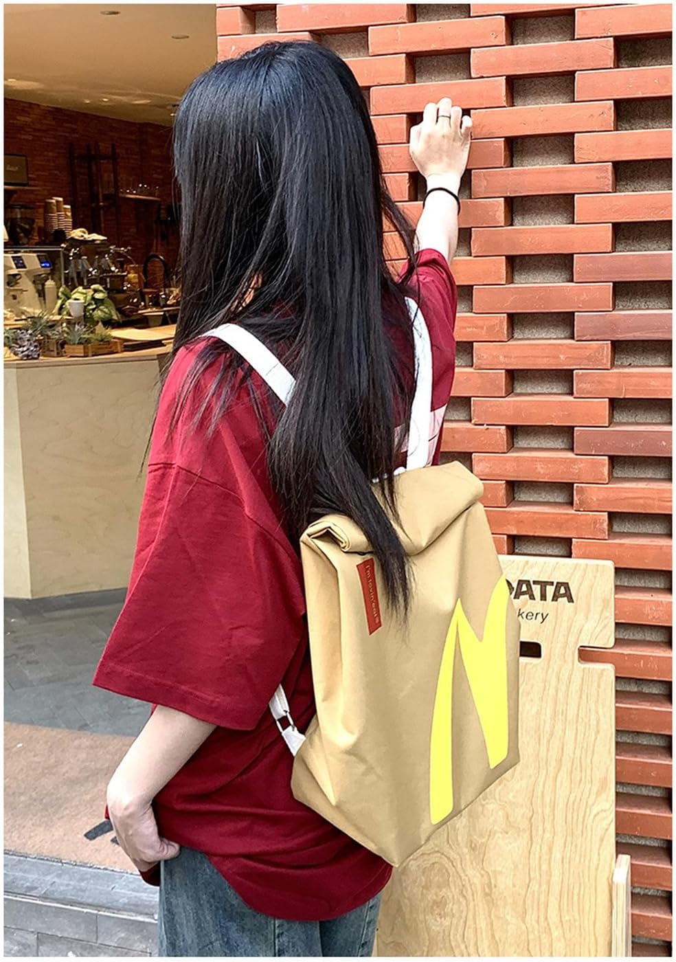 Funny Retro Paper Bag Casual Canvas Backpack Classic Large Capacity Bag Personalized Shoulder Casual Canvas Backpack - Image 7