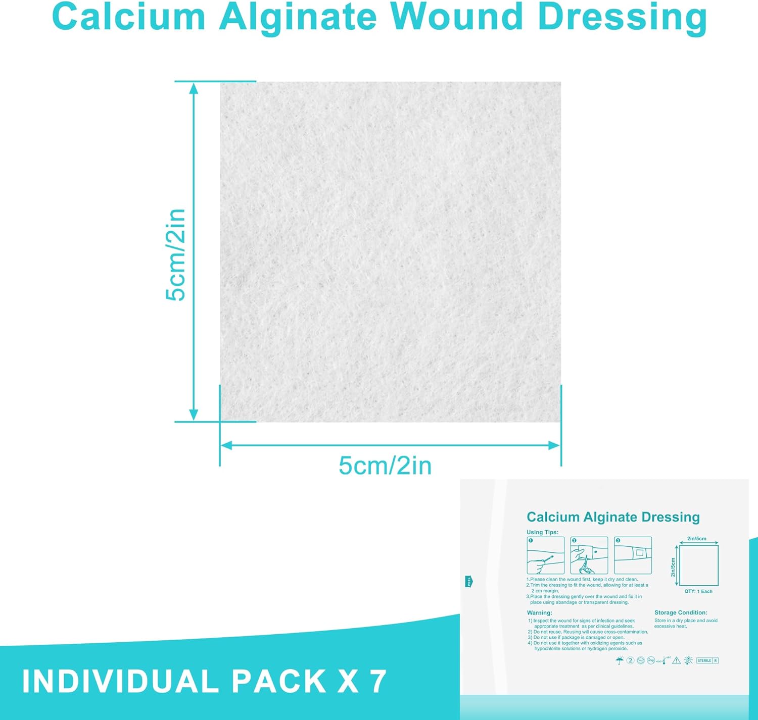 Calcium Alginate Wound Dressing, 4x4 Inch Gauze Pads (5 Count) | Highly Absorbent Gel-Forming Dressing for Exuding Wounds | Non-Adherent