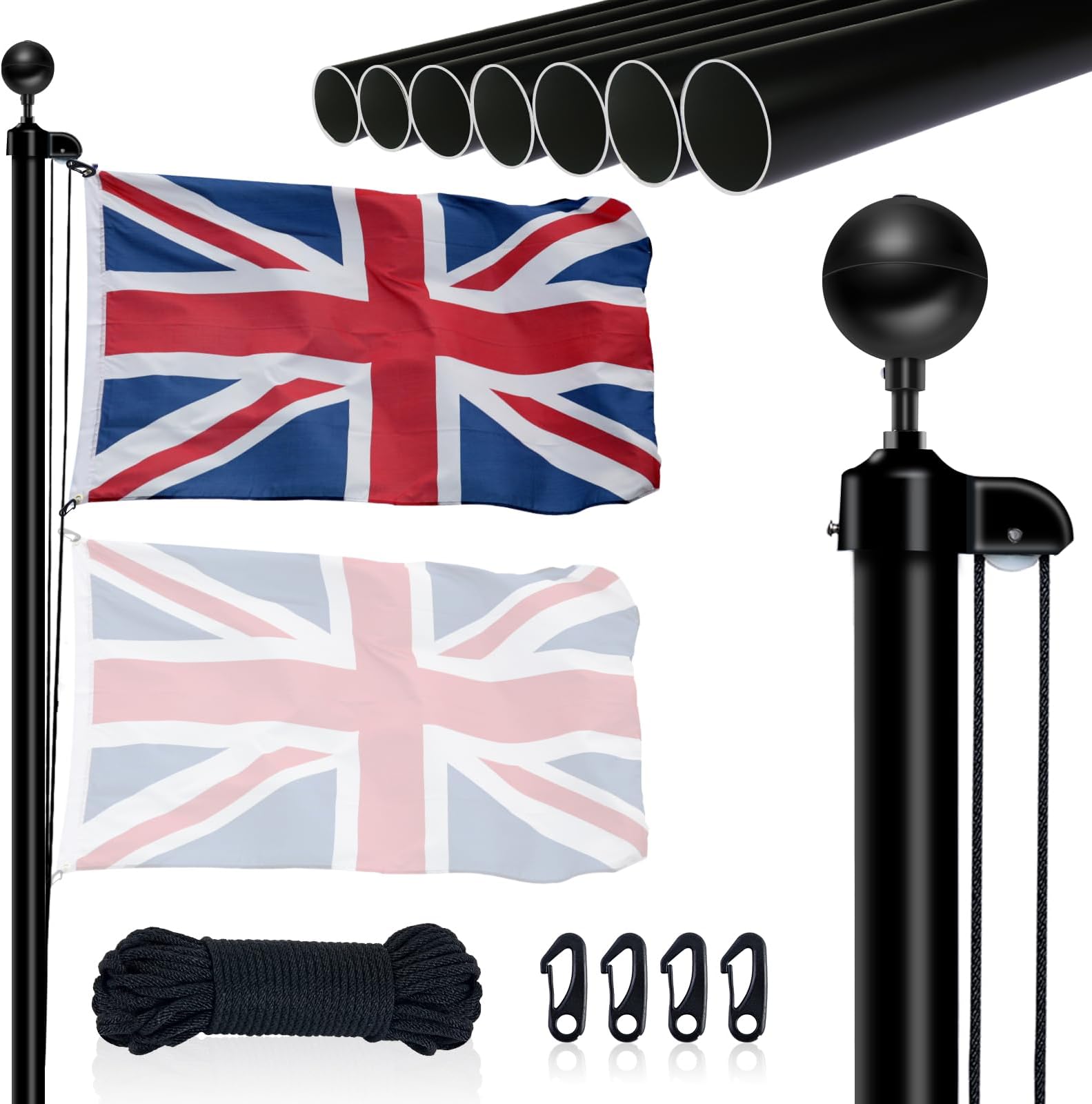NQ 6FT (1.8M) Flag Pole for Garden with Flag Pole Holder, Stainless