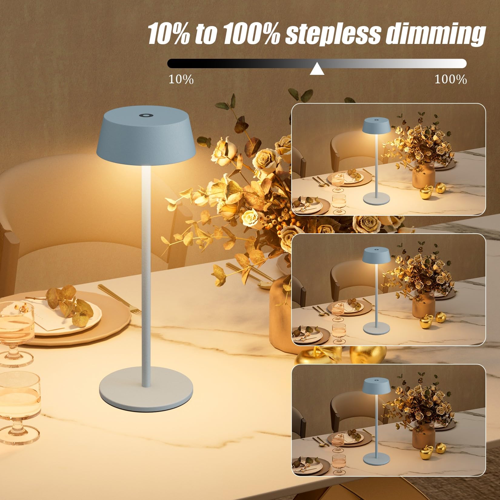 K-Bright Lampada da tavolo, Lampada Notte 3000K, Protezione IP54 Lampada Led Ricaricabile senza fili, Adatto A Cena, Lettura, Camera, Giardino E Tanto In Piu (Blu)
