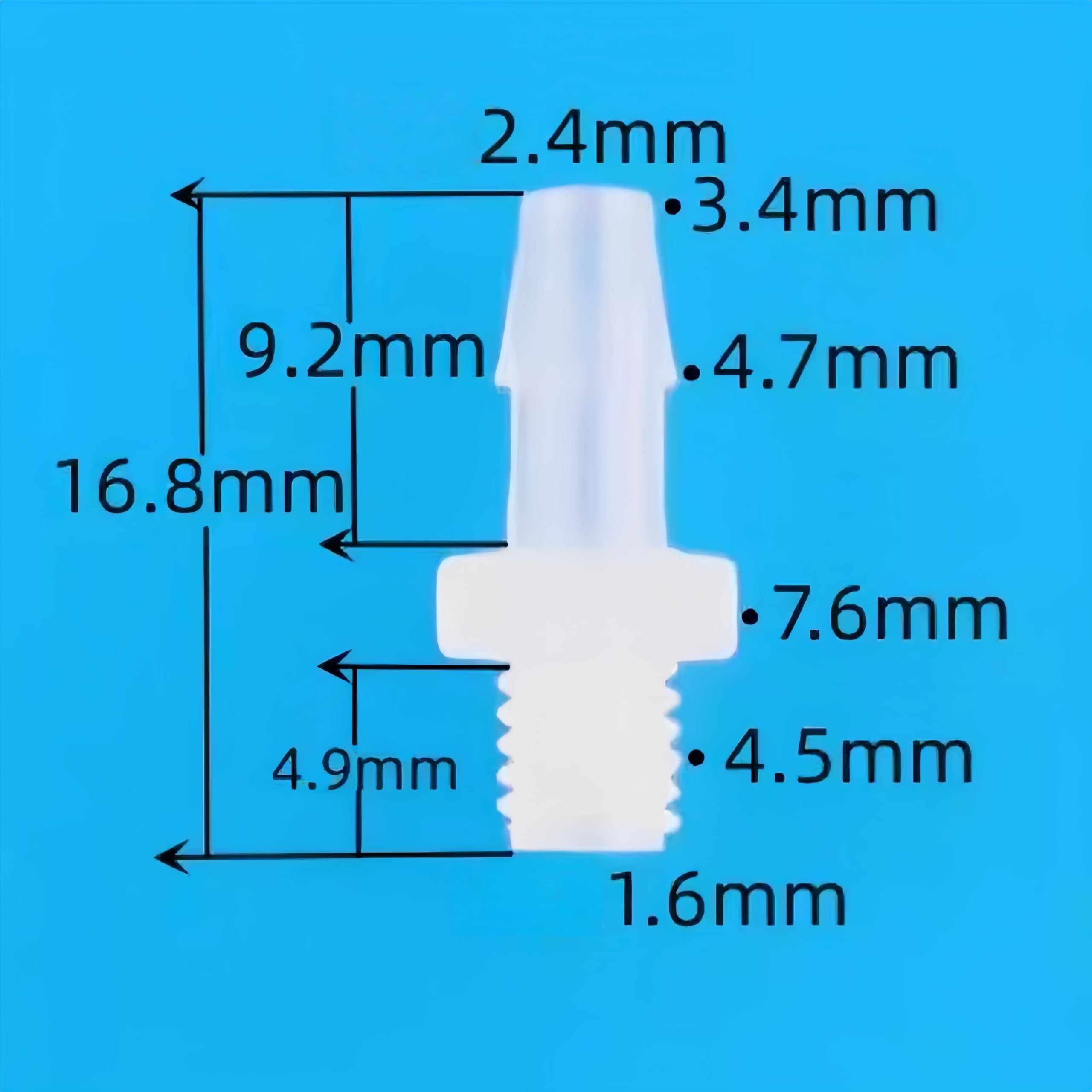Accesorios de manguera de plástico reutilizables, 100 conectores transparentes, adaptador de rosca macho 10-32UNF para laboratorio y maquinaria de alimentos (1,6 mm)
