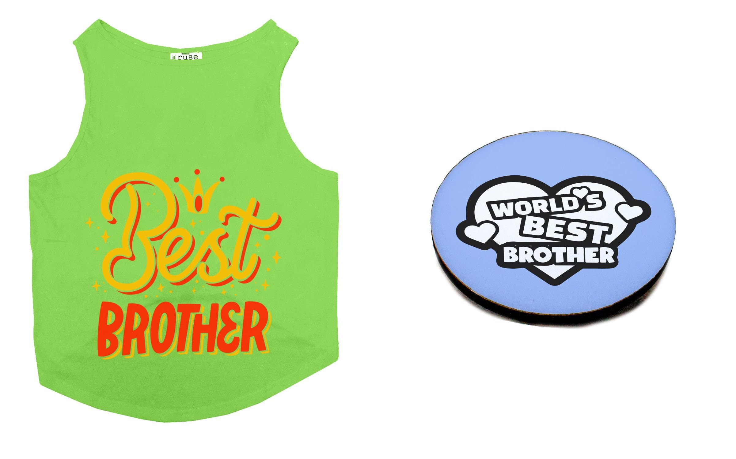 Ruse Dog T-shirt with Rakhi Combo Best Brother & World Best Brother Printed Dog Round Neck Sleeveless Vest Tank T-Shirt & Rakhi+Fridge Magnet Happy Raksha Bandhan Special Crafted with Anti Chafing Elastic Band Gift for Bro/Boys Dogs (Lime Green/M) (B0CFHRR8H4) Amazon Price History, Amazon Price Tracker