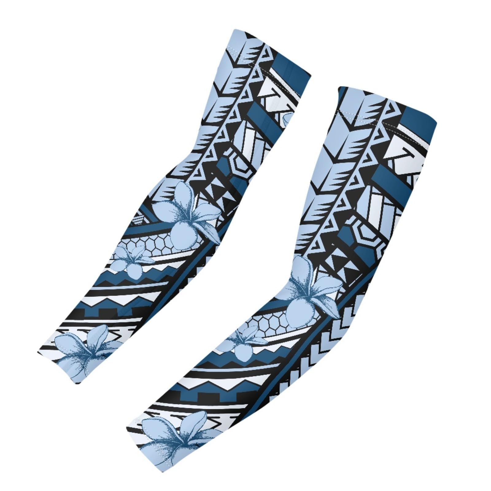 JOAIFO Blue Plumeria Flower Print 1 Pair Arm Sleeves for Women Men,Athletic Compression Sleeves,Sun Protection Arm Sleeves for Cycling Basketball Golf Football