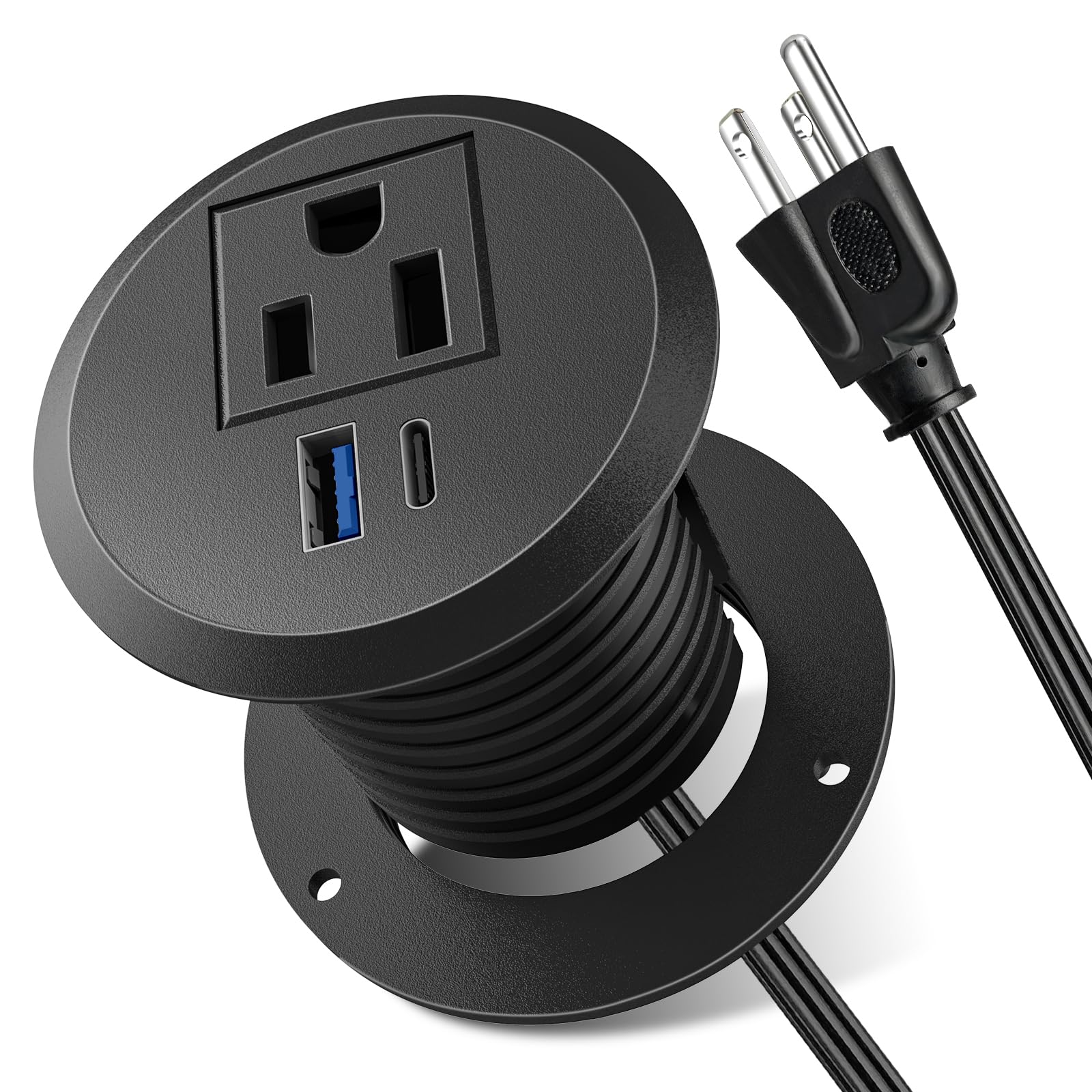 Desktop Power Grommet, 5.1 cm Desktop Power Grommet Outlet, Recessed Power Strip Outlet with 1 USB and 1 Type-C, 20W PD Fast Charge for Desk, Kitchen, Office, Home, Hotel and More