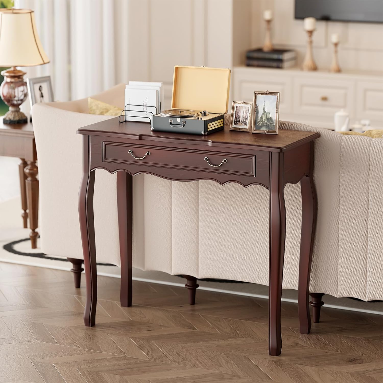 Walnut Entryway Table with 1 Drawer Console Table for Entryway Entrance Table for Hallway, Living Room, Foyer, Easy Assembly (Legs Only), 13.77D x 34.64W x 30.7H in