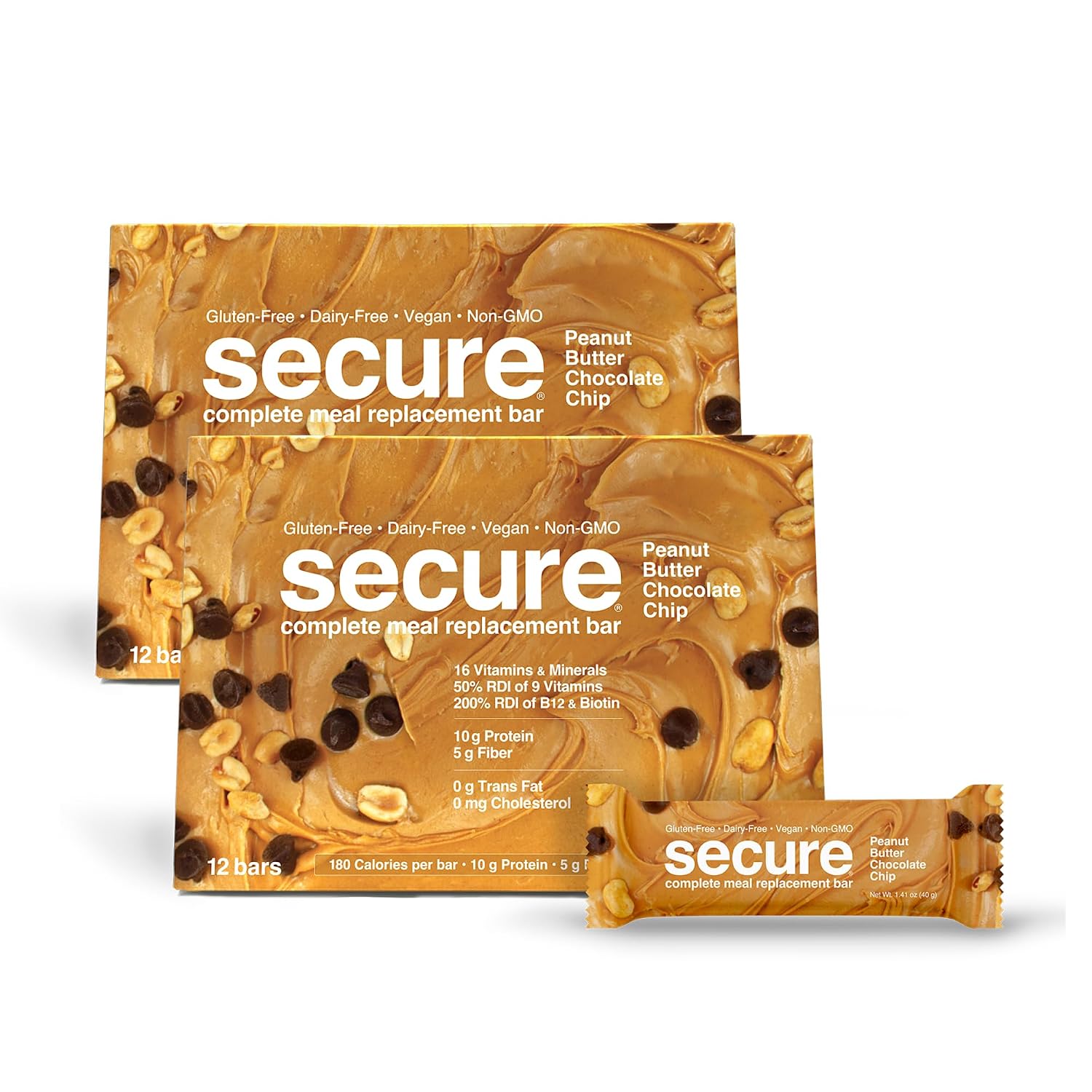 ANDREW LESSMAN Secure Bars 40g - Coconut Almond Cookie Crunch - High Protein & Fiber Snack - 12 Bars - Non-GMO, Gluten-Free, No Artificial Flavors, Vegan, Low Calorie Meal Replacement